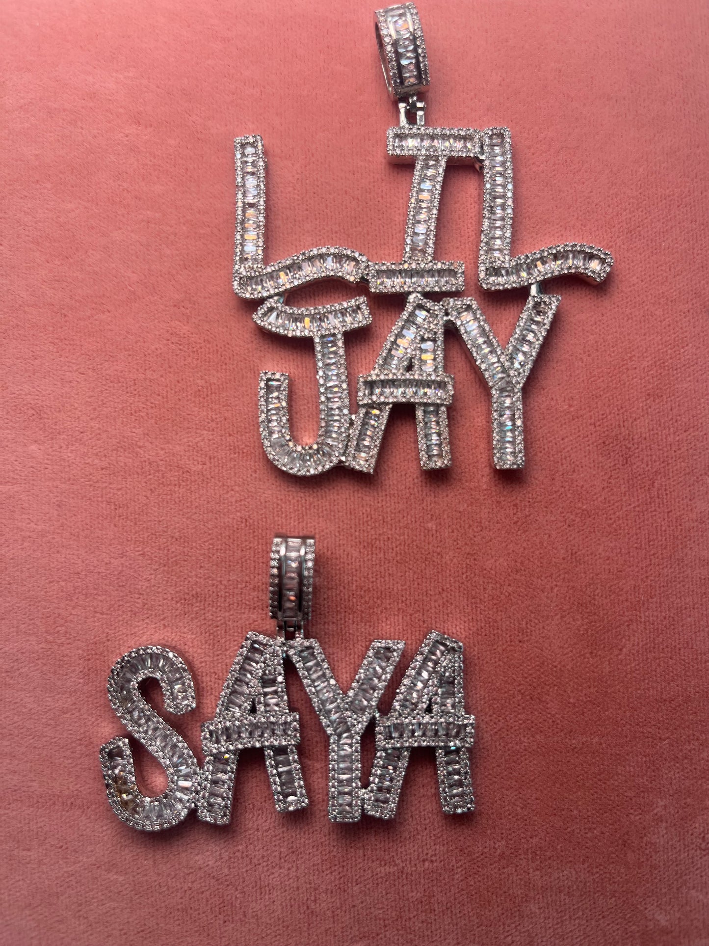 Silver Iced Out Name Pendants